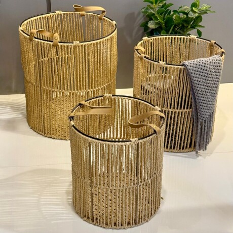Set de 3 Canastos Tejidos de Cuerda Natural Set de 3 Canastos Tejidos de Cuerda Natural