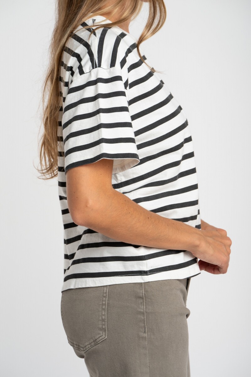 Remera Rayada Algodon Lavado Negro