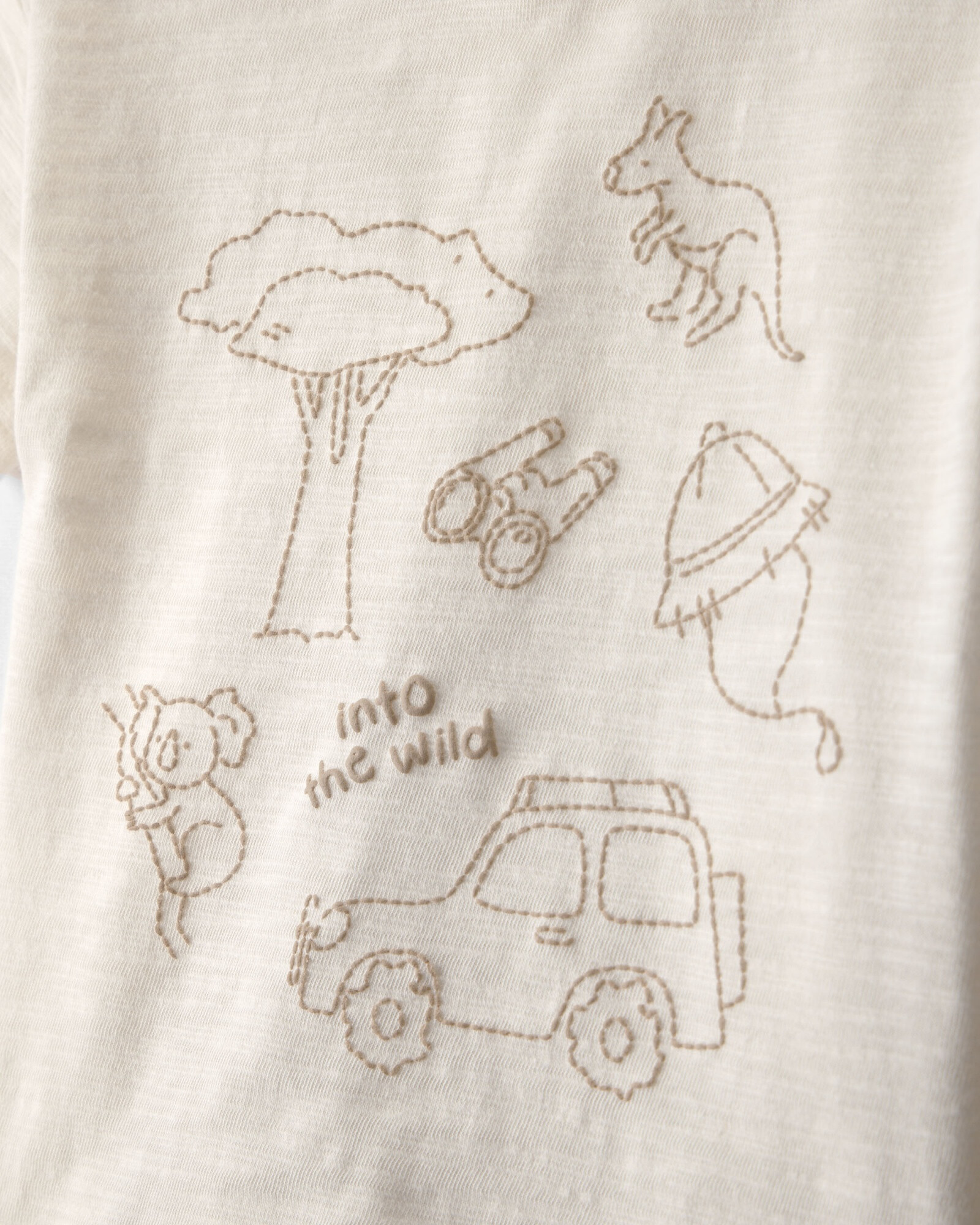 Set tres piezas de algodón, short, remera y body, beige, estampa safari Sin color