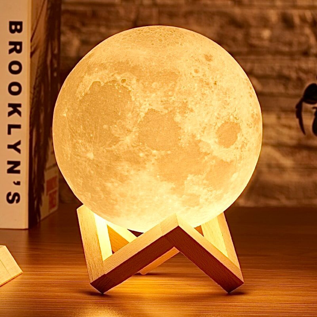Lámpara De Mesa 3D Luna 15cm 