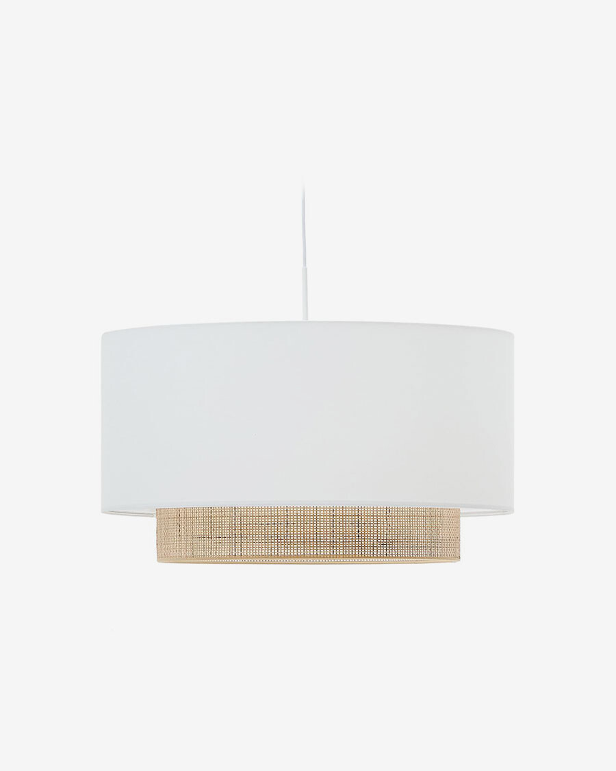 Pantalla para lámpara de techo Erna de bambú con acabado natural y blanco Ø 60 cm