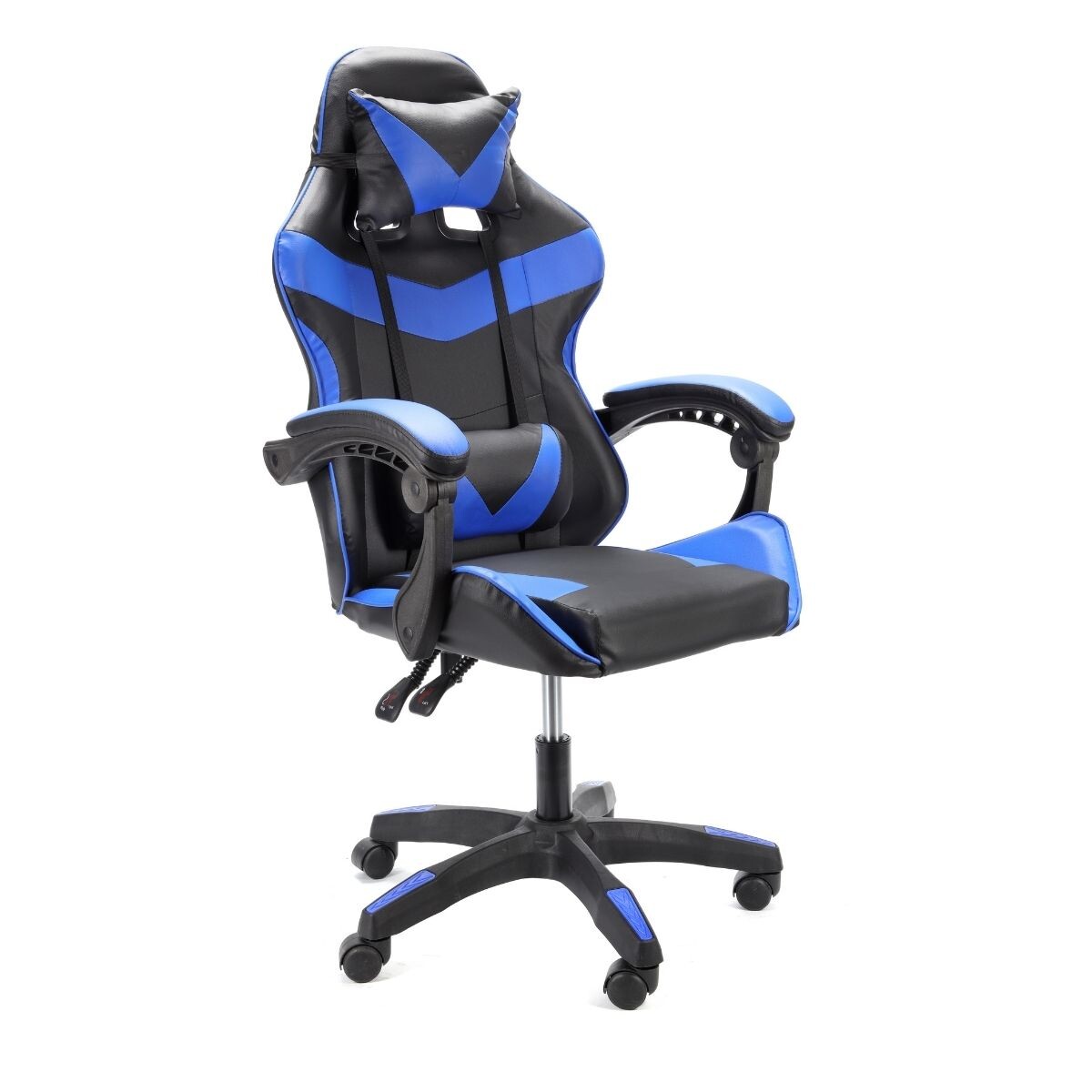 Silla Gamer Azul - Negra IMBACK IBK-G0001 Reclinable Cuero PU con Apoyabrazos y Almohadones 