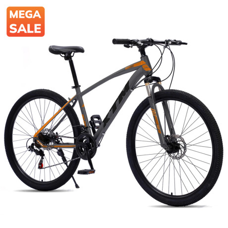 BICICLETA MONTAÑA RODADO 29 CON AMORTIGUADORES Y COMPONENTES SHIMANO - 21 CAMBIOS GRIS NARANJA
