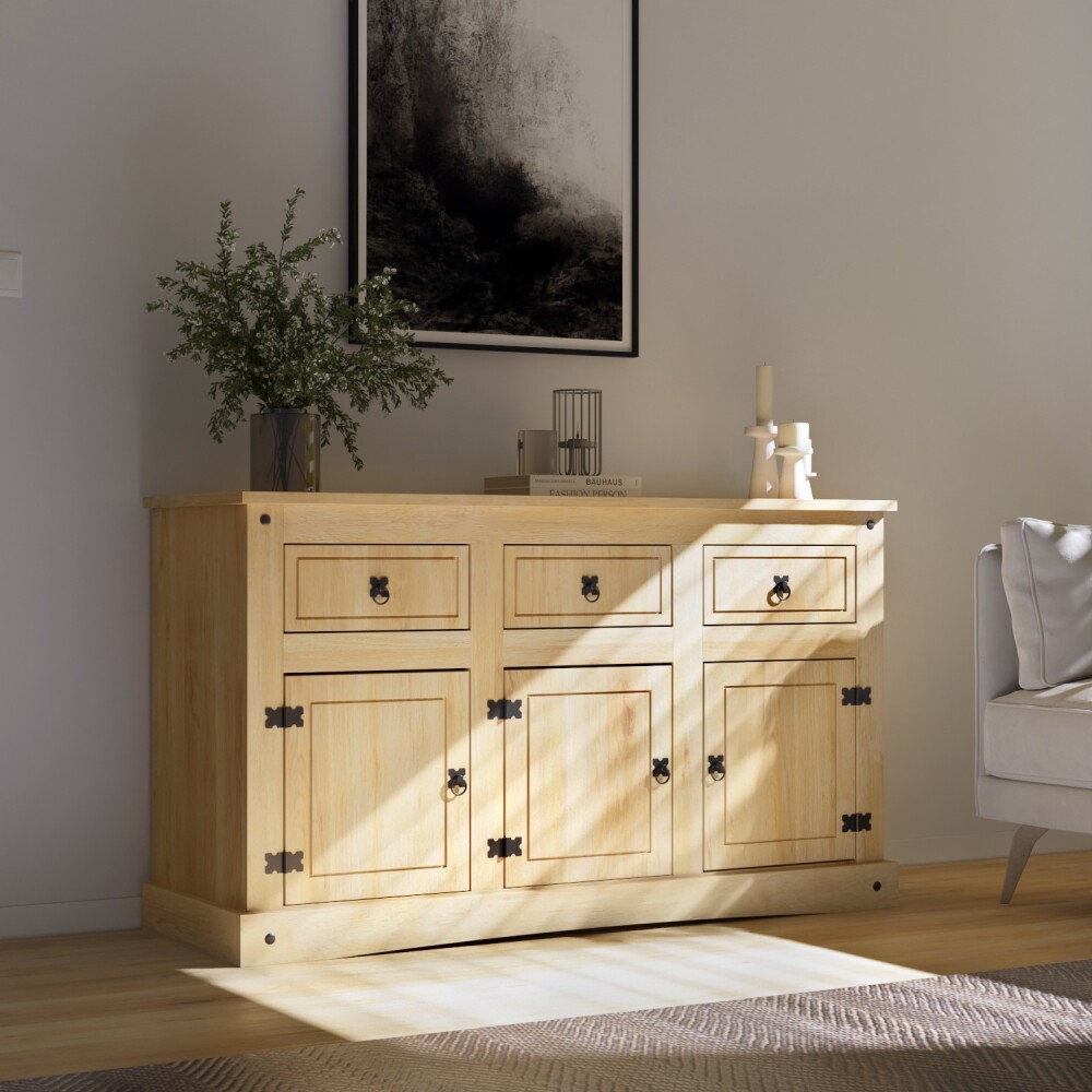Aparador Bargueño Linea Mexicana Madera Maciza Natural