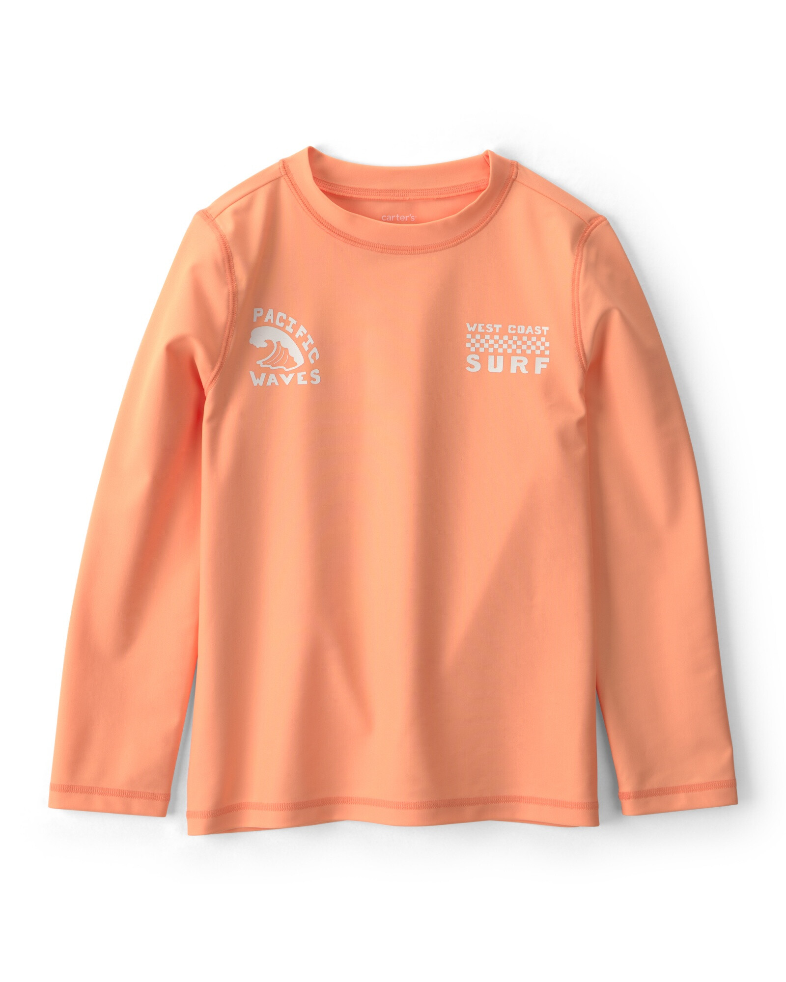 Remera de baño manga larga con protección UPF 50+, anaranjada, estampa surf Sin color