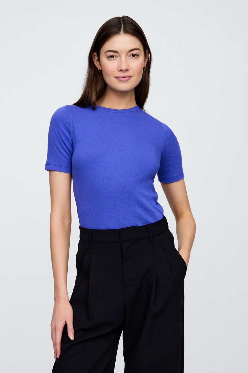 Remera Rib Cuello Redondo Mujer Dazzling Blue 183949Tc