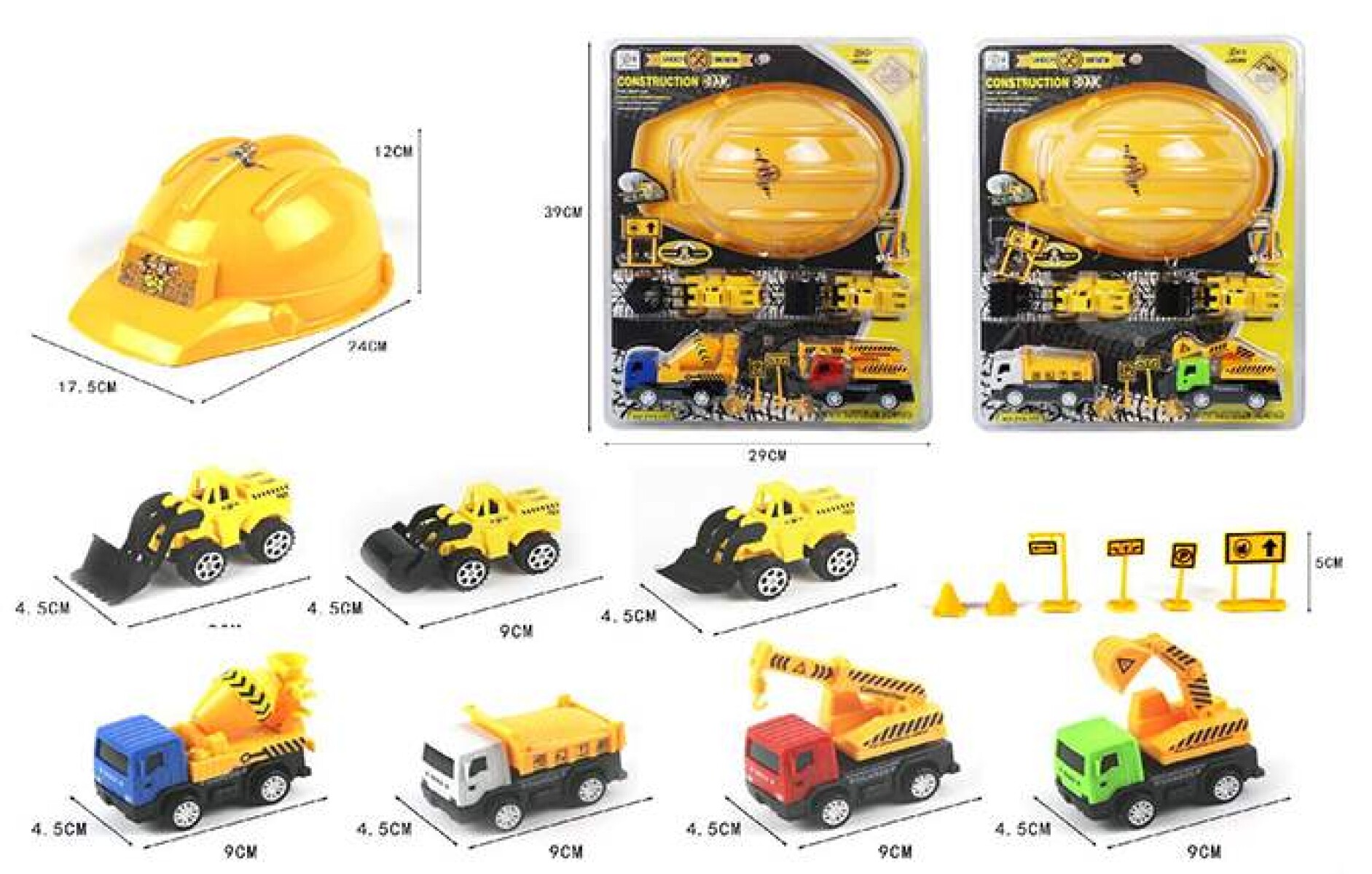 Set Construccion Casco Y Camiones 