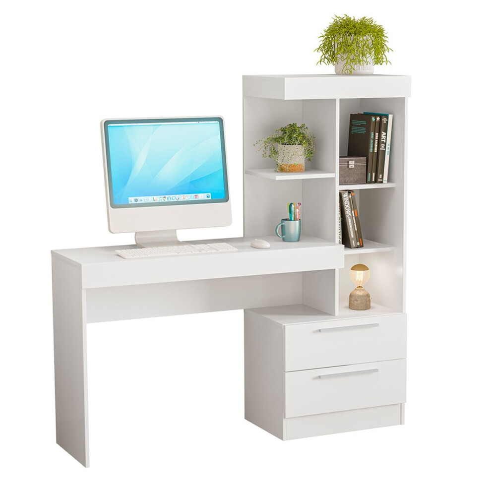 ESCRITORIO MESA PARA PC LAPTOP COMPUTADORA 2 CAJONES CON ESTANTERÍA BLANCO - FLEX