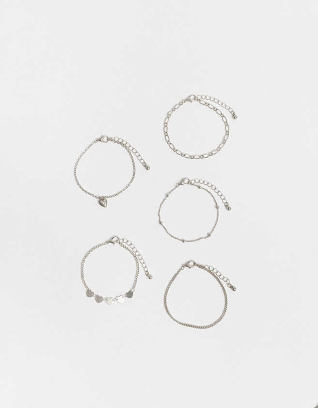 Pulseras Flexibles Sets Multi Cadenas Pulseras Flexibles Sets De Metal - Plateado