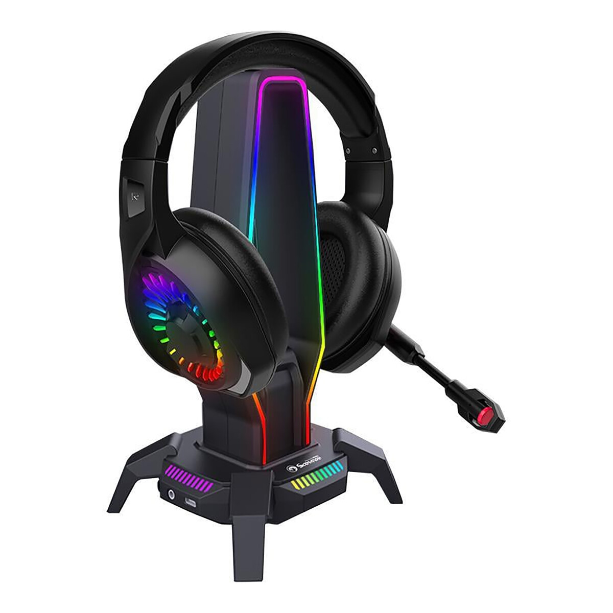 Marvo - Soporte para Auriculares HZ-10 - Iluminación Rgb. 3 Usb. 3,5MM. 