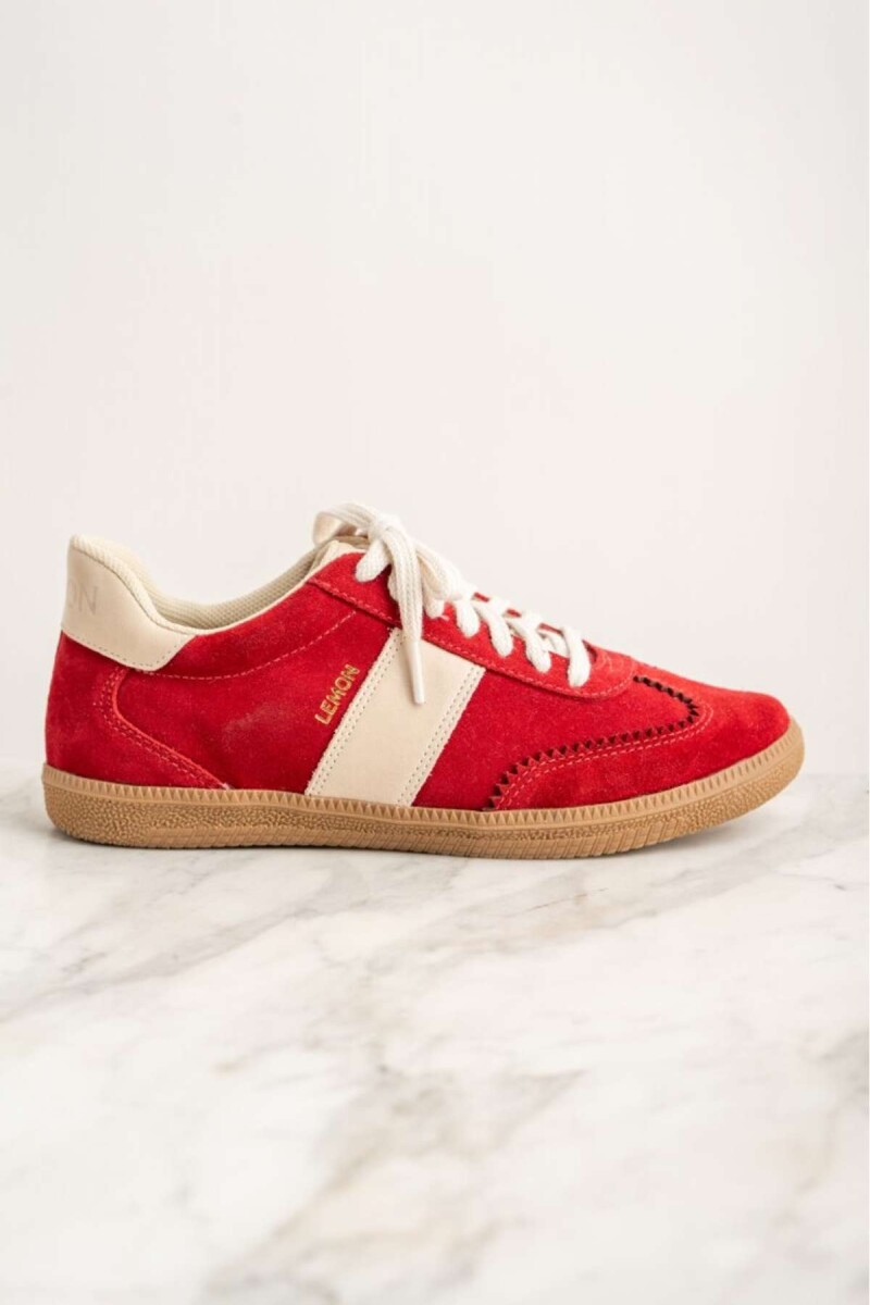 Zapatilla Gamuza Combinada - Rojo 