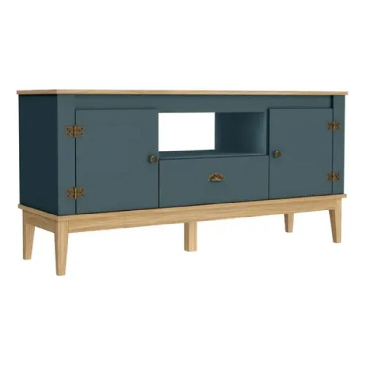RACK PARA TV LINEA COLONIAL - MIEL/AZUL PETROLEO 