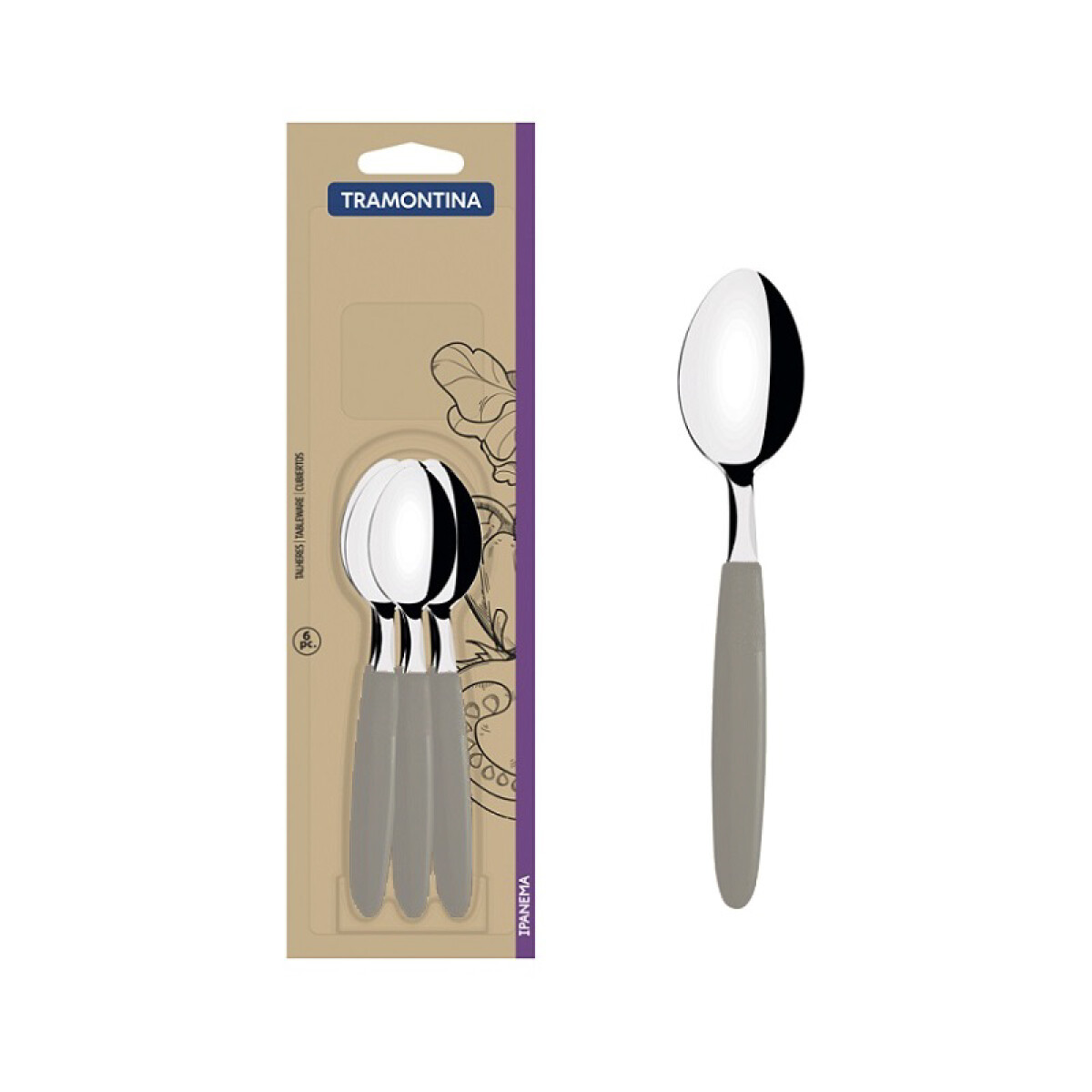 Cuchara de té 6 piezas, mango gris "IPANEMA" -TRAMONTINA - TN8346 