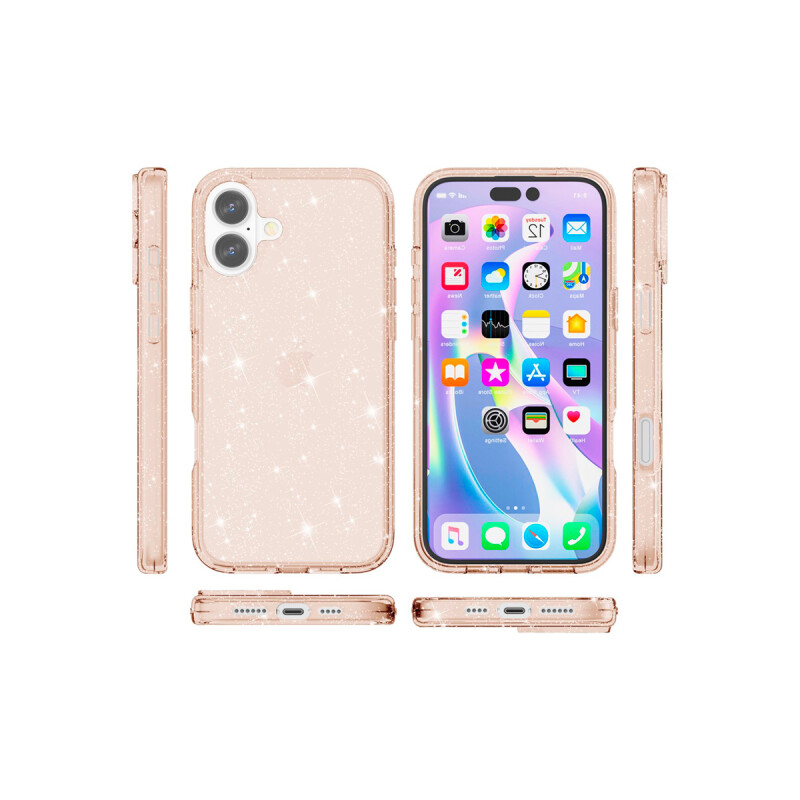 Protector para iPhone 16 transparente dorado con brillos Protector Para Iphone 16 Transparente Dorado Con Brillos