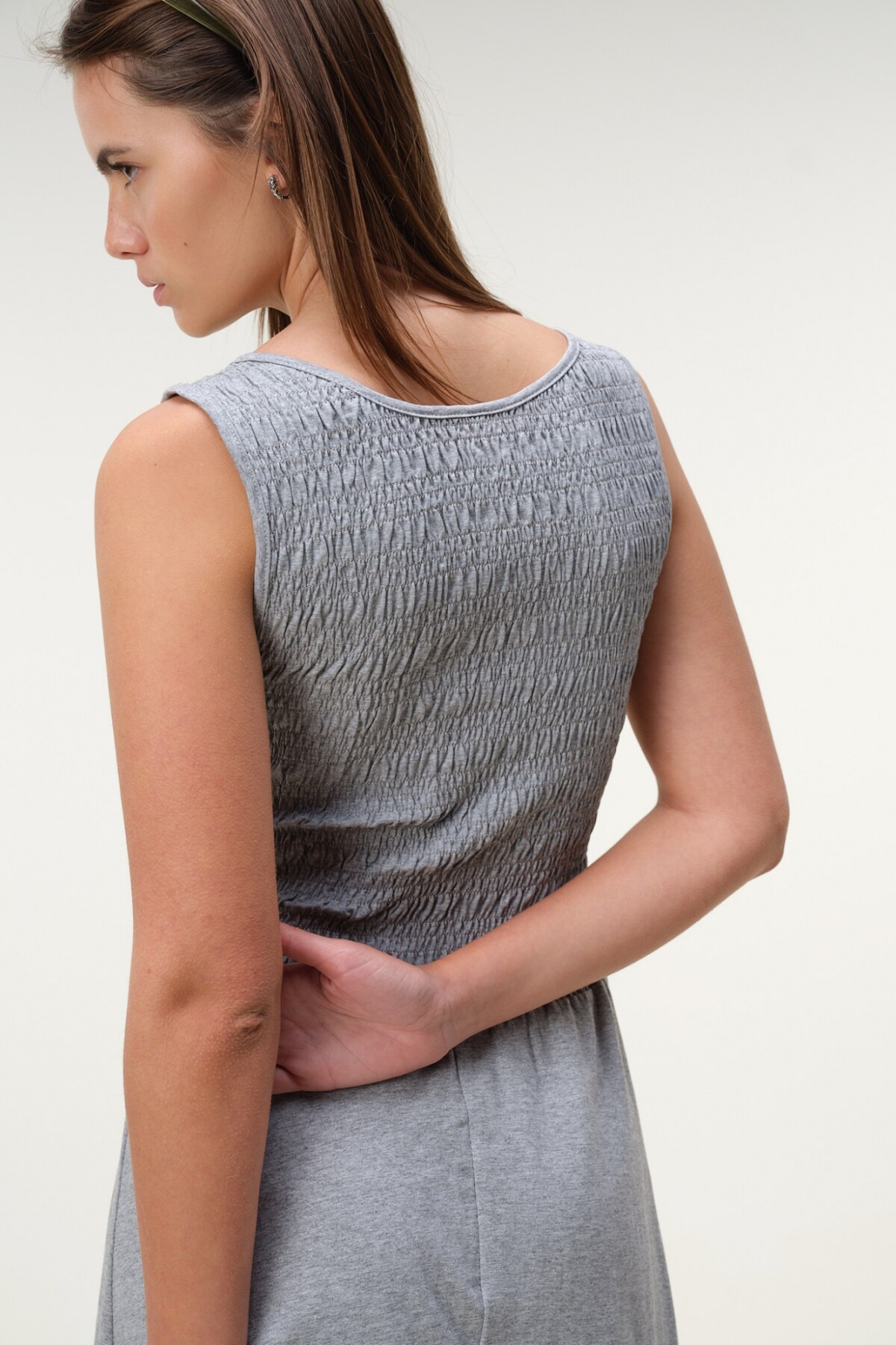 Vestido Frunces Algodón Gris Melange