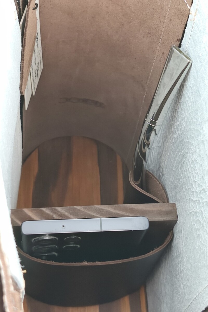 Matera de Cuero Combinado Grabado – Con Compartimento Interno Croco beige y dorado