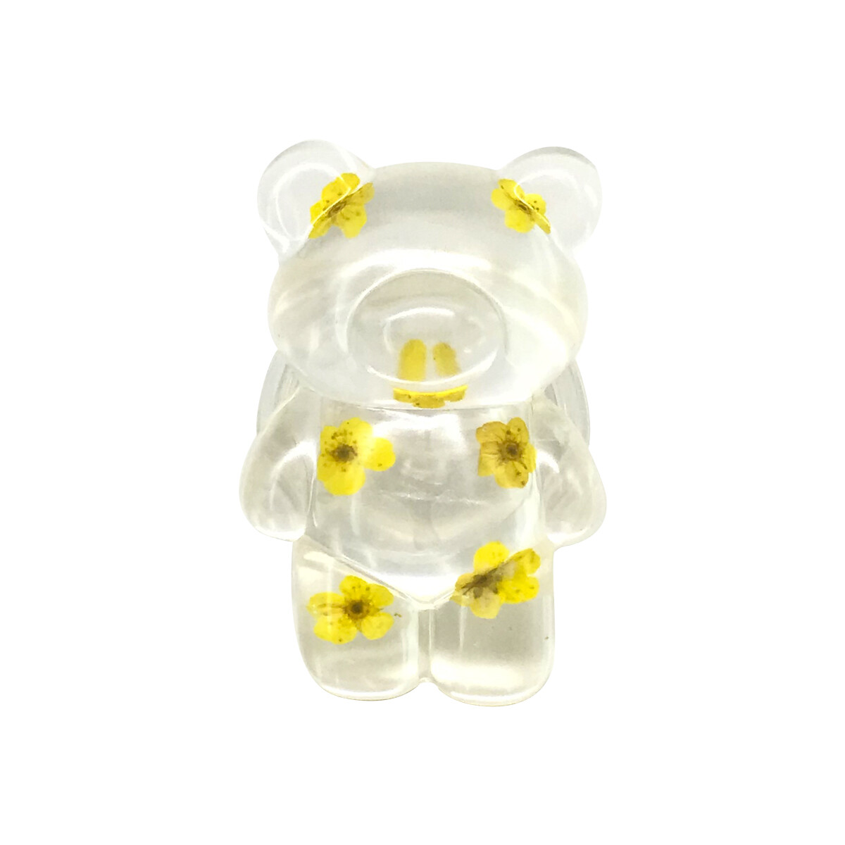 Anillo soporte para celular diseño oso transparente con flores amarillas 