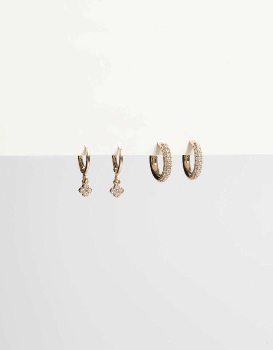 Set De Argollas Con Cubic - Dorado 