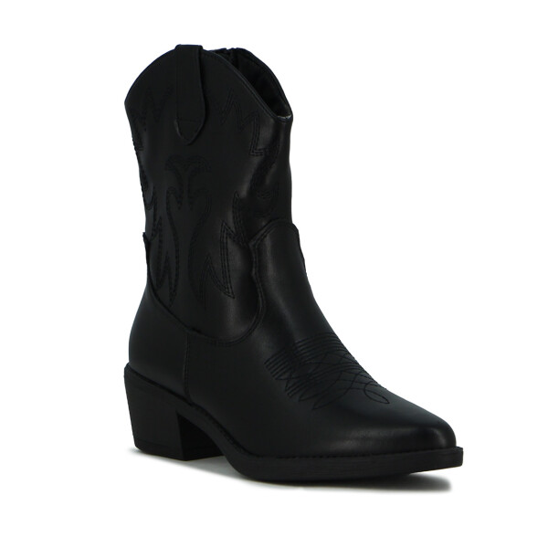Darkness Bota De Dama Tejana Detalle Bordado Caña Baja Taco Cuadrado - Negro Negro