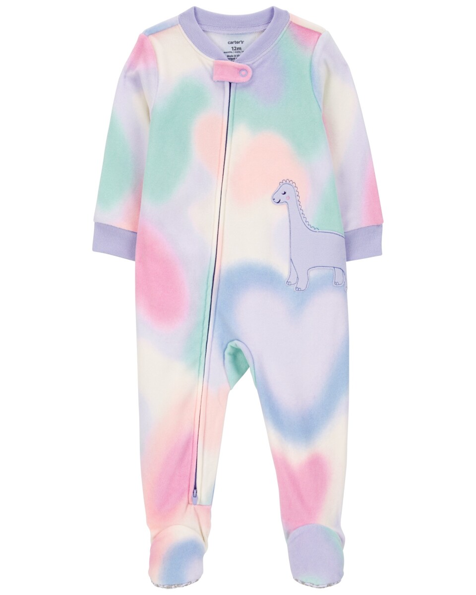 Pijama una pieza de micropolar, con pie, estampa dino 