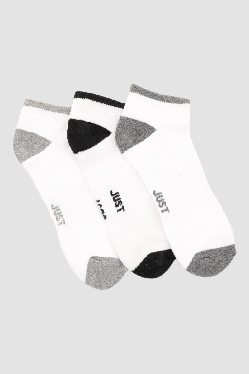 Pack x3 medias ciclista half terry talón - Blanco 