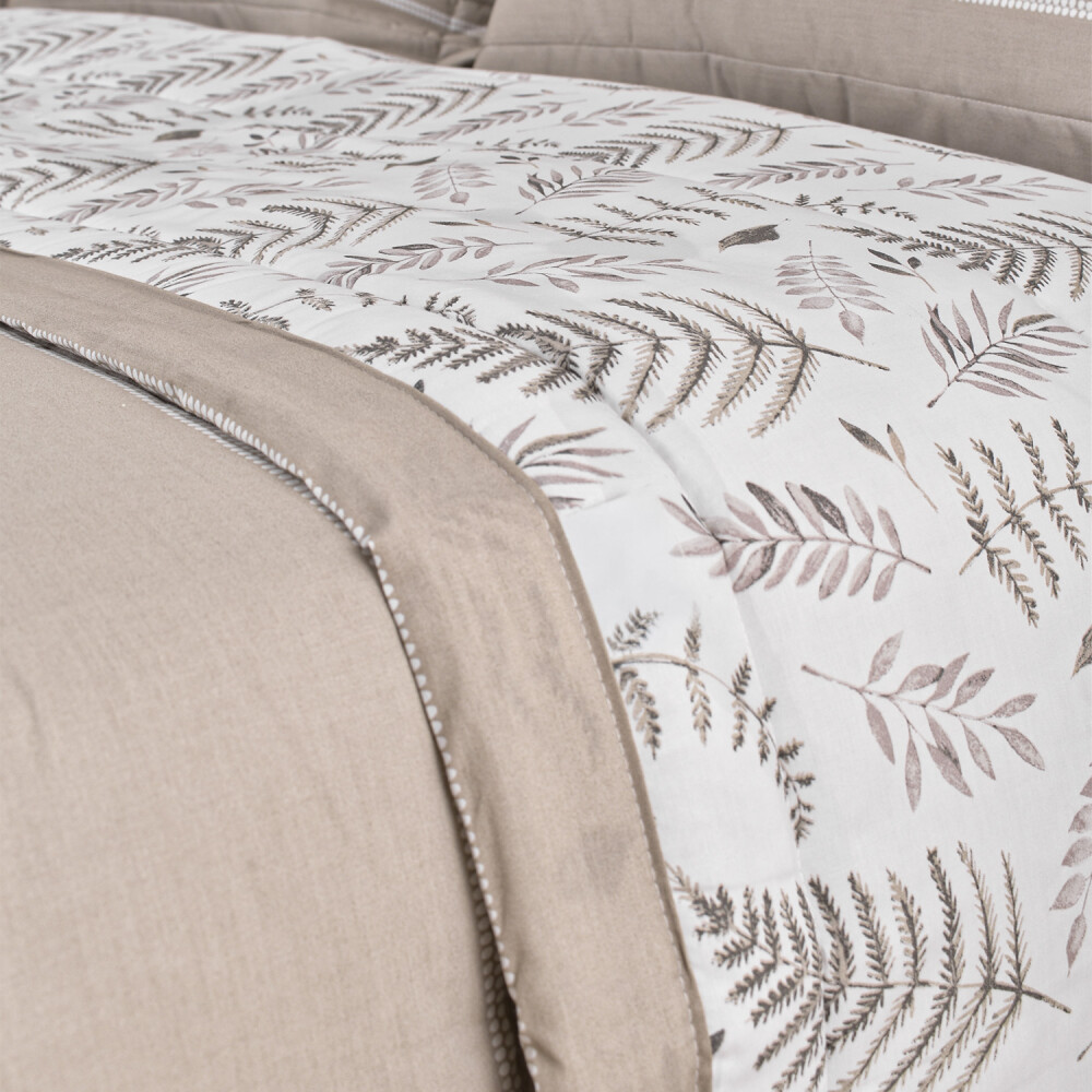 Edredón Bea 200 Hilos Hojas Beige Full - Queen