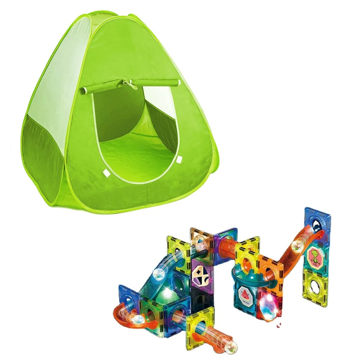 Bloques Laberinto c/Luces 49Pz + Carpa Infantil Autoarmable - Multicolor 