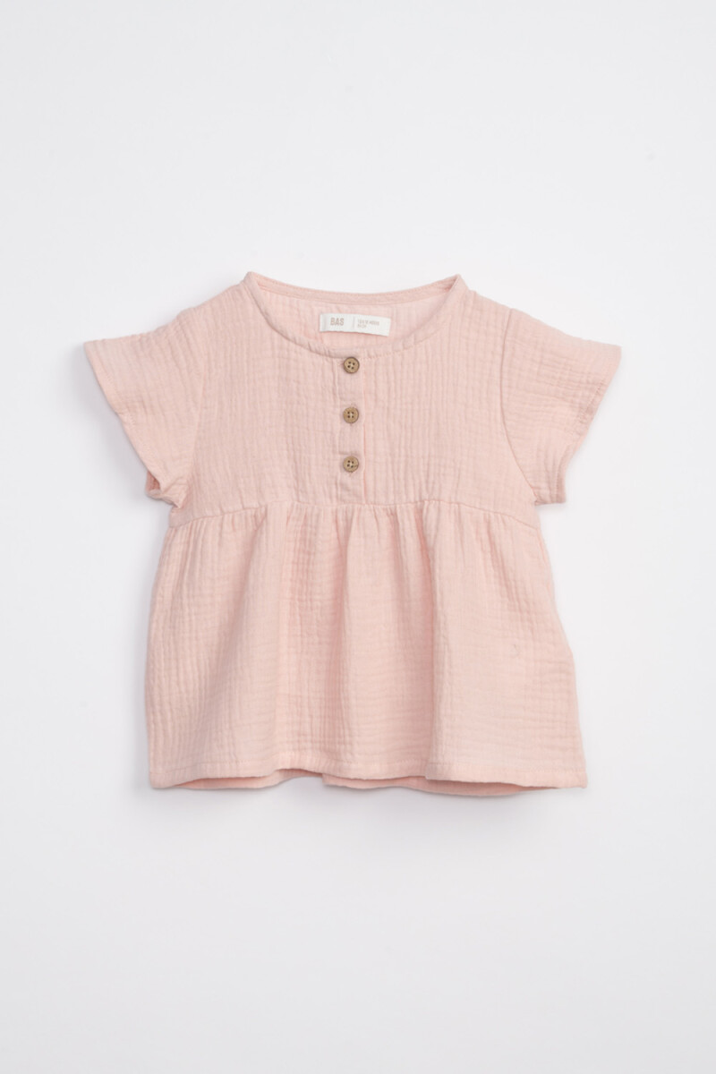 Blusa manga corta con cortes Rosa