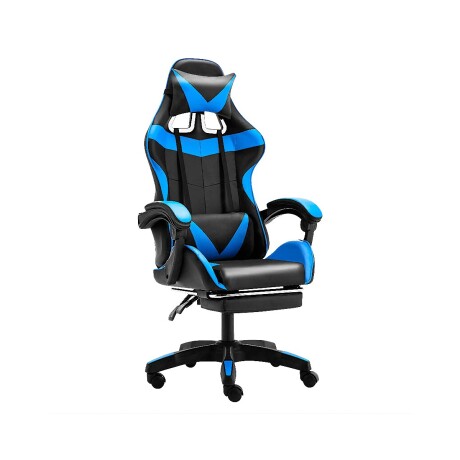 SILLA GAMER ERGONOMICA RECLINABLE CON POSAPIE AZUL Y NEGRO SILLA GAMER ERGONOMICA RECLINABLE CON POSAPIE AZUL Y NEGRO