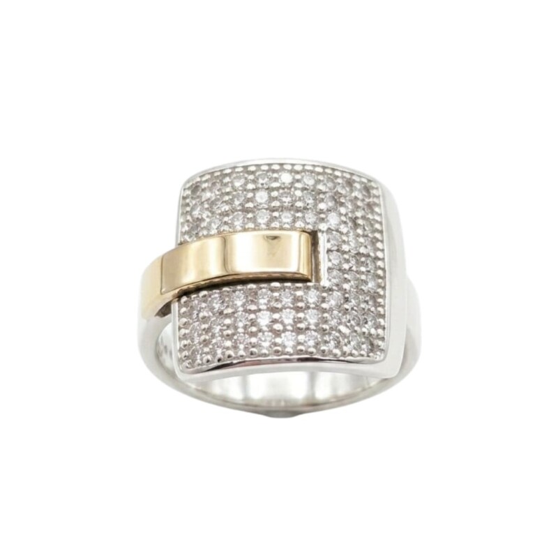 Anillo Hebilla -Plata y Oro- Zirconia AN6011 conpiedra