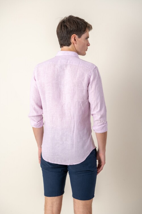 Camisa Lino Hudson Collar Rosa