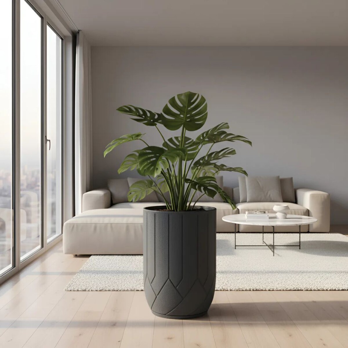 MACETA ALTA TERMINI ARENADA 55 LITROS GRAFITO 