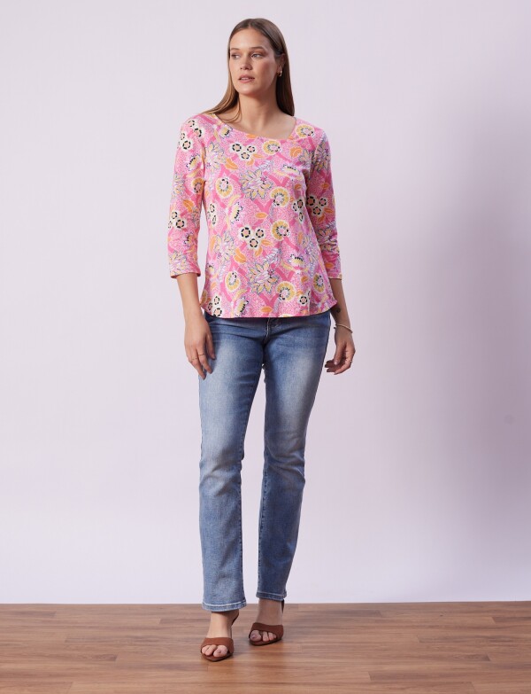 Remera Algodon Flores MULTI/ROSA