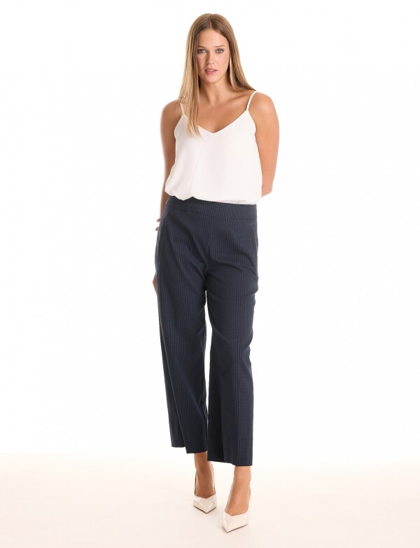 Pantalon Wide Leg Con Micro-pespunte AZUL