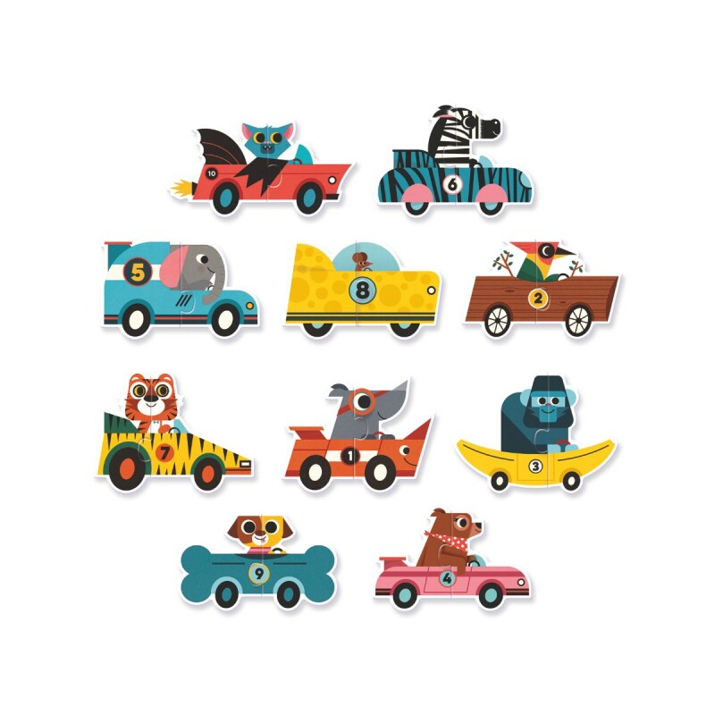 Set x10 puzzle rompecabezas de dos piezas Vehículos