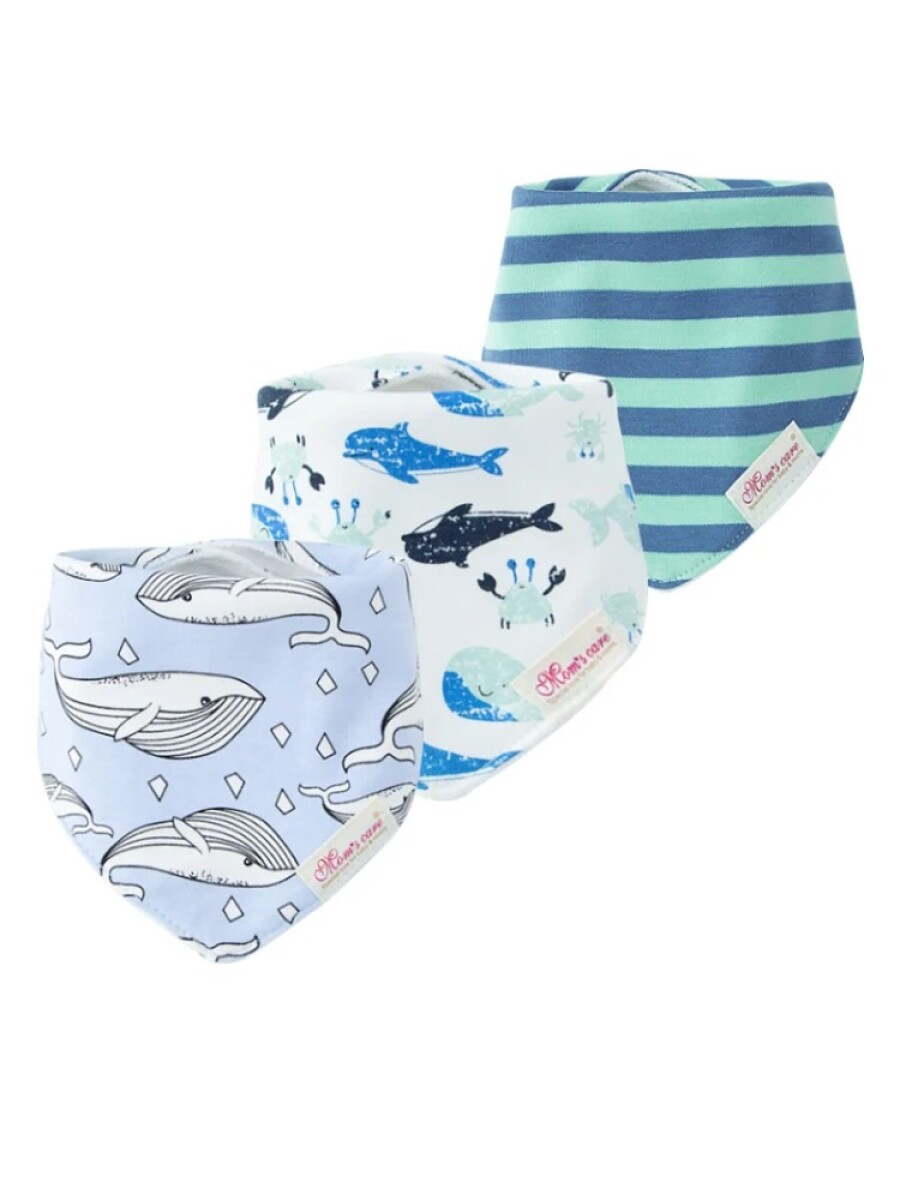 Set baberos bandana x3 - ballenas celeste 