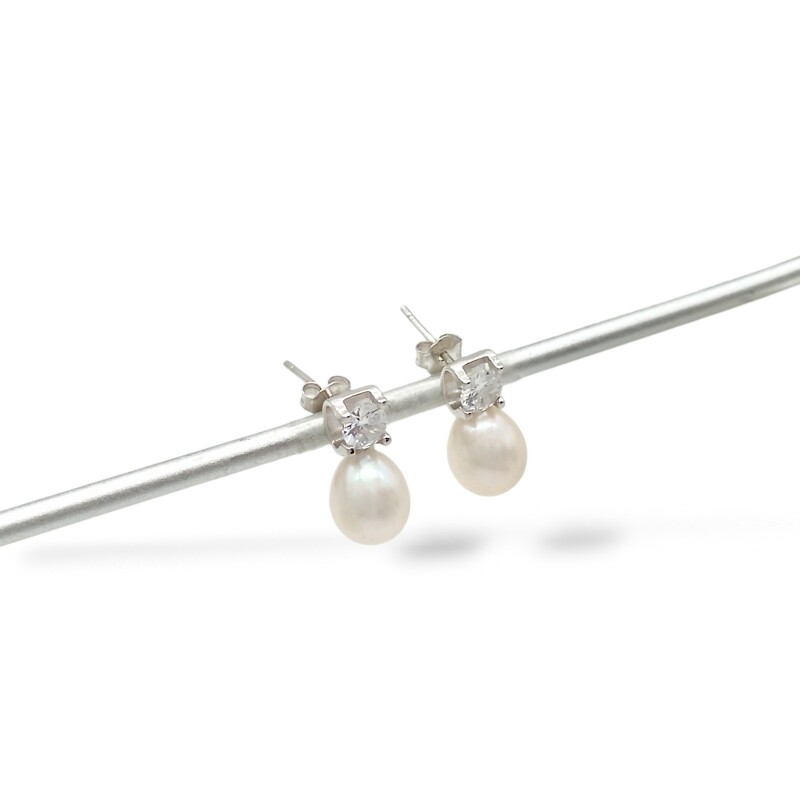 Caravanas Perlas-Plata 925-Con Perla y Zirconia- CA3226 Conperla