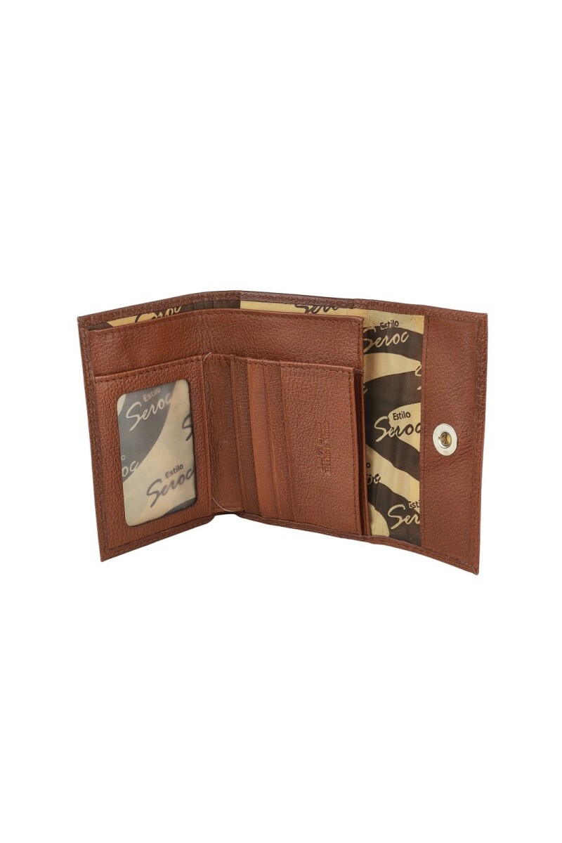 Billetera Compacta de Dama en Cuero Genuino | Cierre Magnético y Lujo Marron