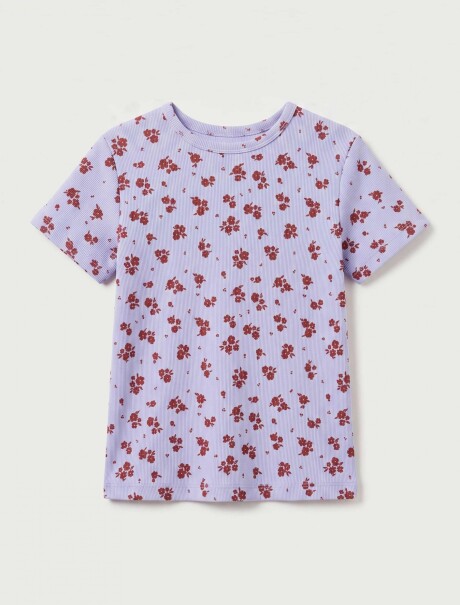 BLUSA CON ESTAMPADO EN TELA ACANALADA LILA