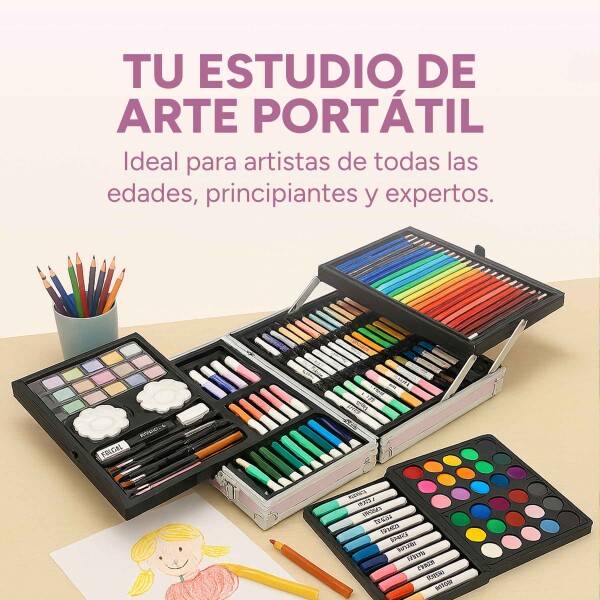 Set Valija Maletín Arte Escolar Didáctico 145 Piezas Pintar Variante Color Rosa