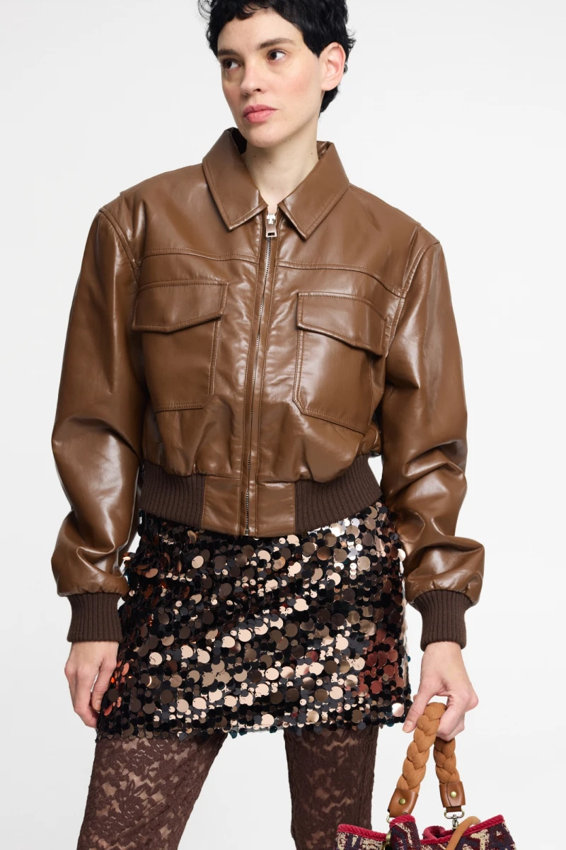 CHAQUETA BIKER CORTA Marron
