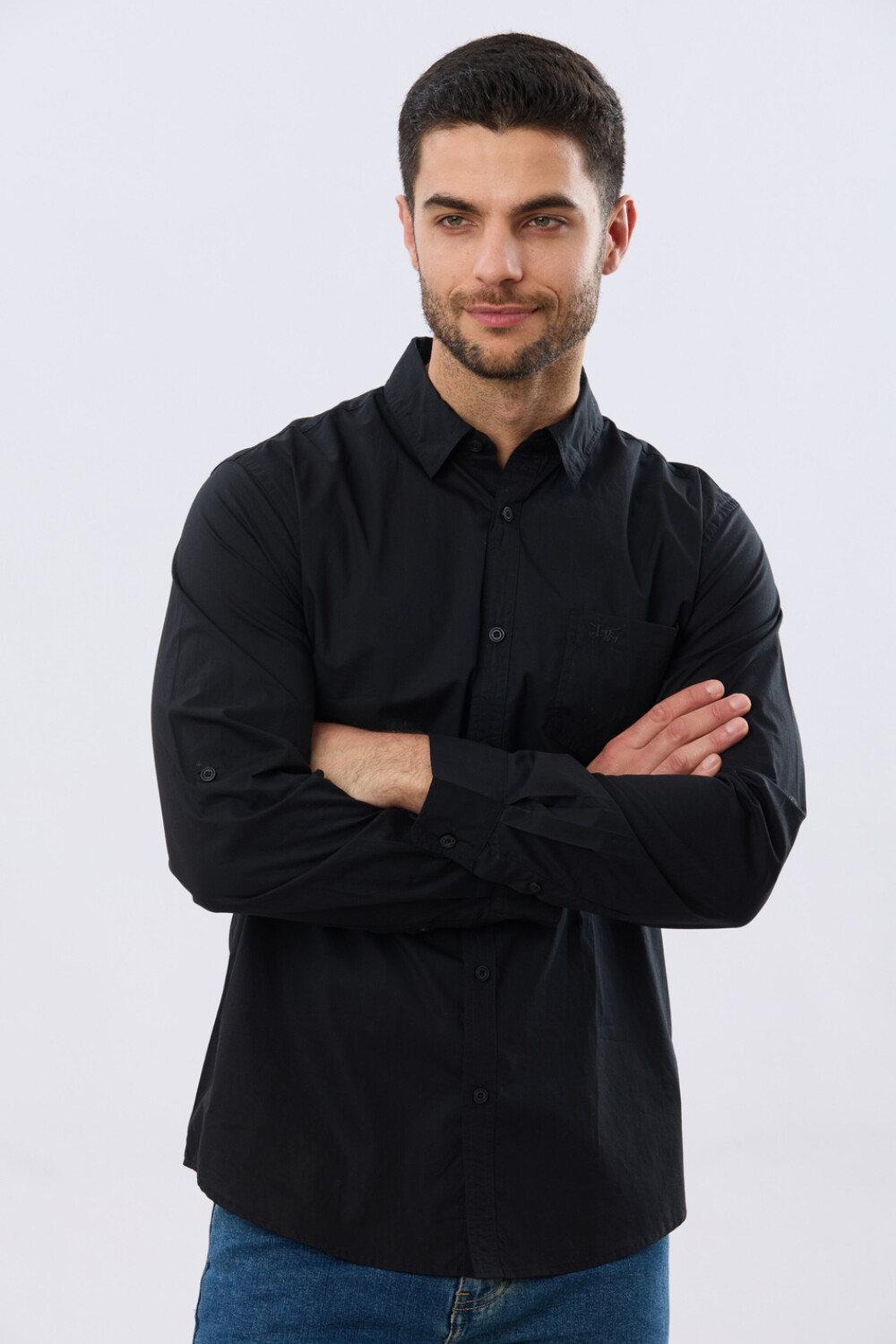 CAMISA LISA DE ALGODÓN Negro