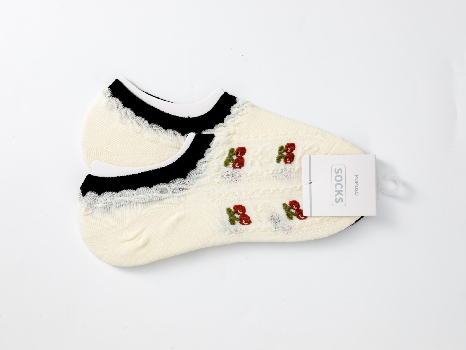 CALCETINES BAJOS DE MUJER CON BLOQUES DE COLOR CEREZA (2 PARES/BLANCO) 