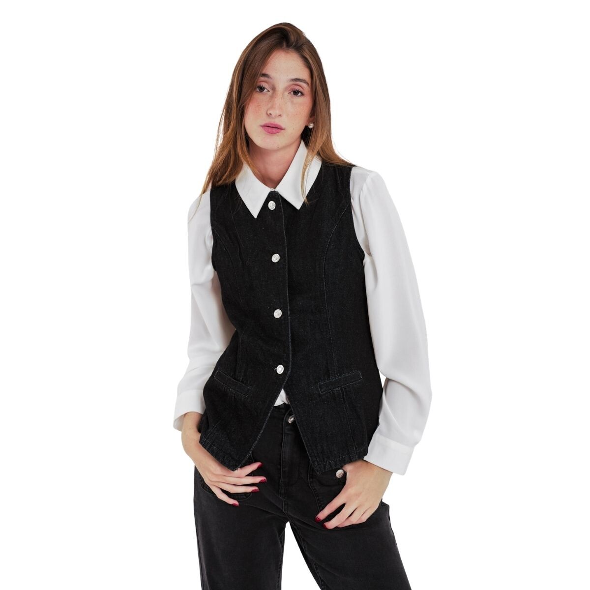 CHALECO JEAN S-XL - NEGRO 