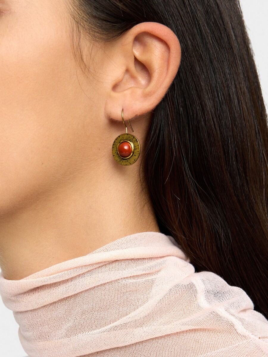 Pendientes Redondos Con Piedra naranja