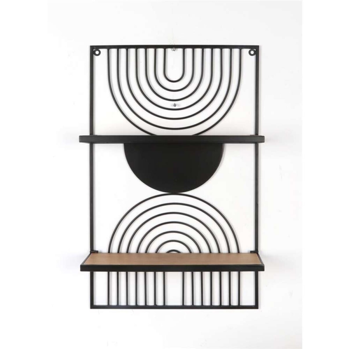Repisa 2 Niveles Circulos Metal Y Madera - 40.5X64X3 Cm 