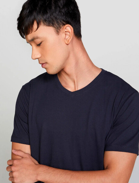 CAMISETA BÁSICA MANGA CORTA CUELLO EN V AZUL OSCURO