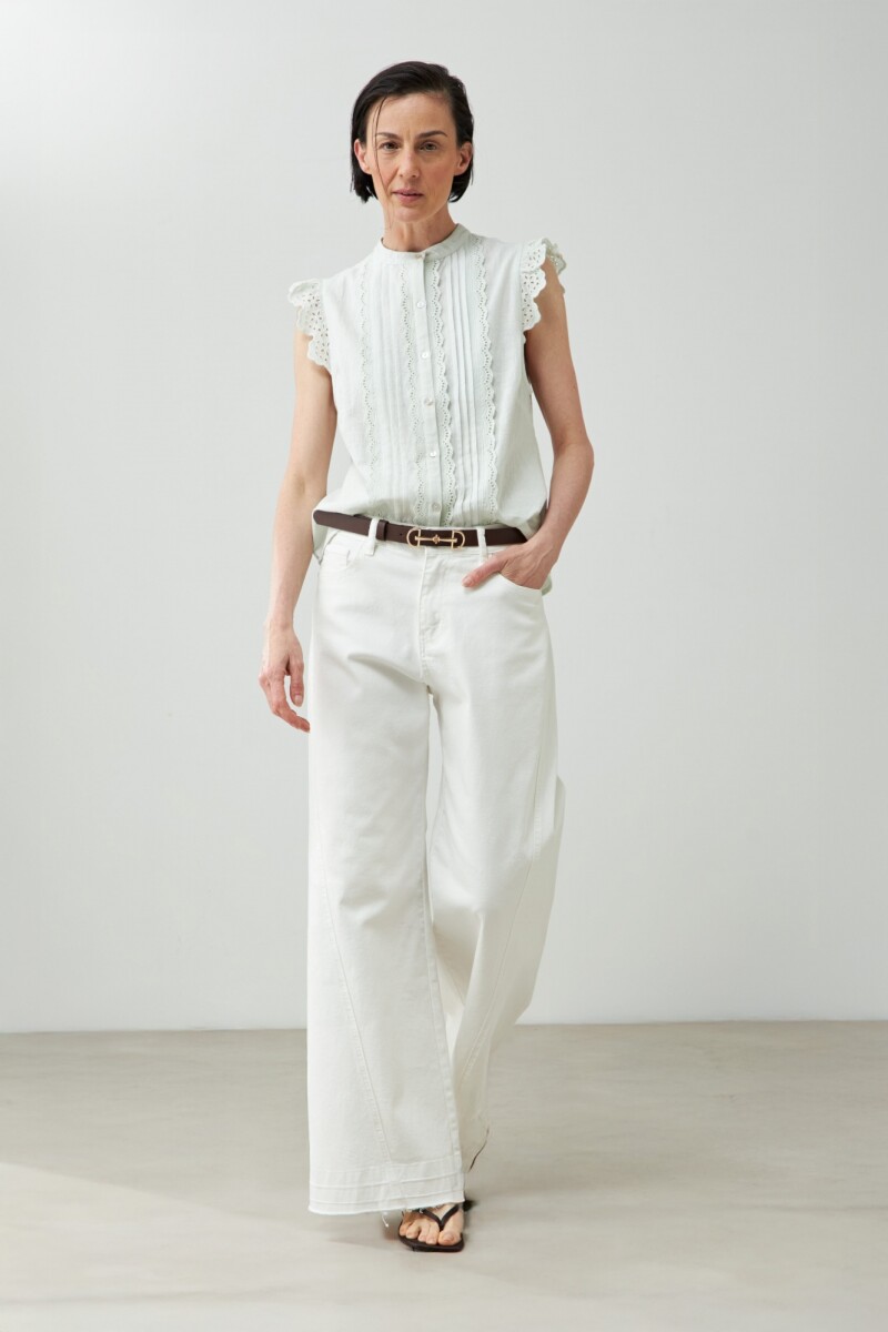 Camisa romántica sin mangas - verde agua 