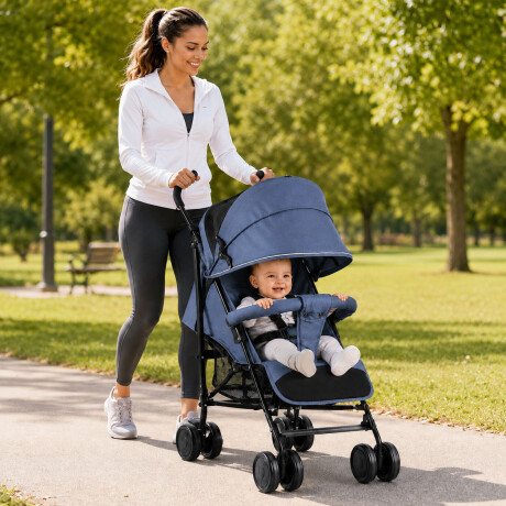 Coche Paraguitas Bebe Reclinable Plegable Compacto 8 Ruedas Azul