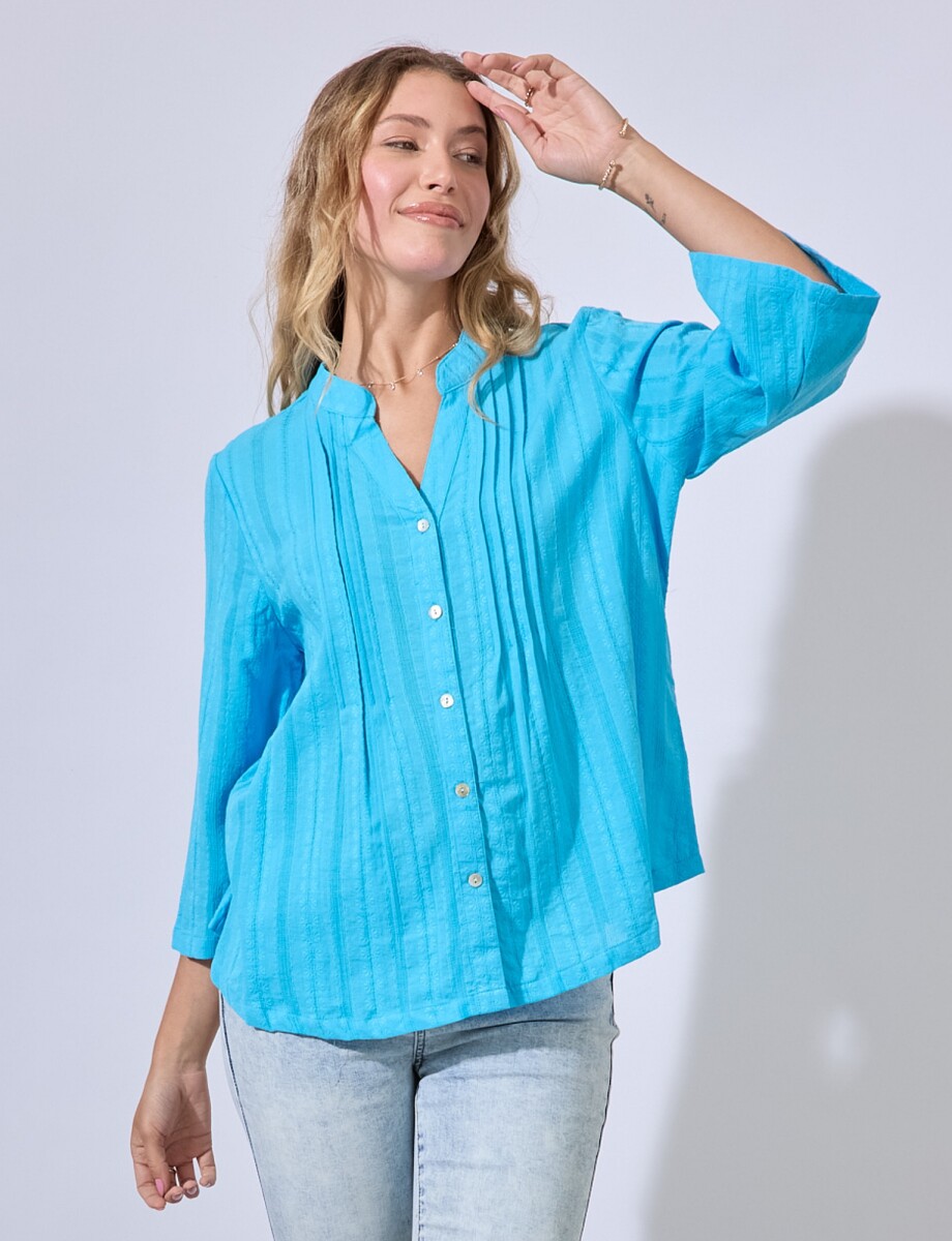 Blusa Algodon Bordado - Celeste 